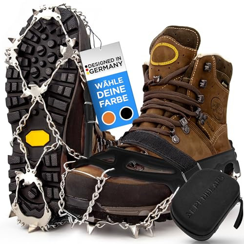 Premium Steigeisen für Bergschuhe mit 19 Spikes - Profi Anti-Rutsch Schuhkrallen für Schnee & EIS - Winter Grödel Spikes für Schuhe - Schuh-Ketten zum Wandern - Grödeln Eisspikes