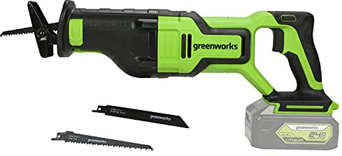 Greenworks GD24RS Sega a Gattuccio Batteria con Motore Brushless, 2700 Colpi/min., Lunghezza Corsa 28mm, SENZA Batteria 24V e Caricabatterie, Garanzia 3 Anni