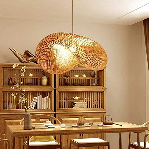 GHY Lampadario Vintage Intrecciato E27 Lampada A Sospensione Soffitto in bambù Naturale in Viminifatta Mano Rattan Regolabile Ristorante Bar Camera da Letto Dell'hotel Soggiorno,60cm