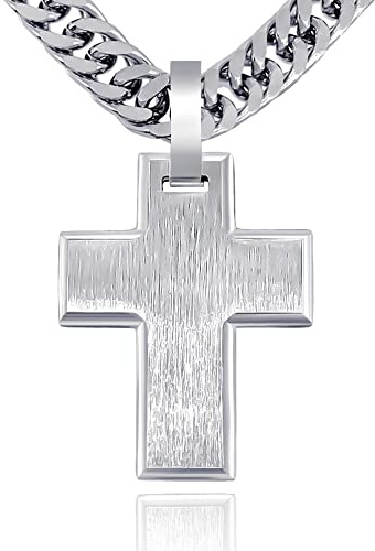 RUGGED steel Herren Edelstahl Kette mit Kreuz-Anhänger (55, Panzerkette)