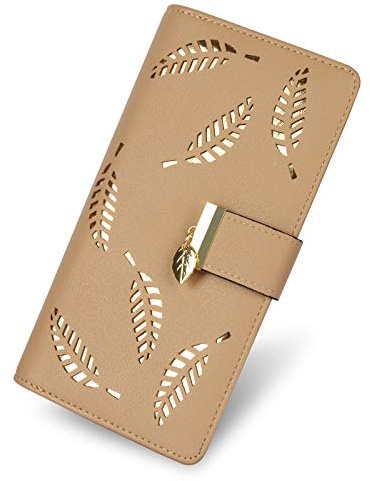 Portefeuille en Cuir à Deux Volets pour Femme avec Fermeture éclair - Cadeau d'anniversaire et de Noël pour Femme et Fille, Kaki, L, 休闲