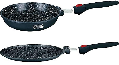 HAUSSMANN heritage-Poêles à Crêpière 28cm + Poêle 32cm - Manche Amovible - Fonte d'Aluminium - Revêtement antiadhésif type pierre - Tous feux dont induction - Sans PFOA