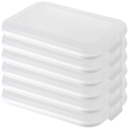 Engelland 6er Set Aufschnitt-Dosen mit integrierter Servierplatte, Frischhaltedose, Aufbewahrungsbox, Lebensmittelbehälter, Aufschnitt-Box, stapelbar, BPA-frei, Küchenbedarf, Kunststoff, Cremeweiß