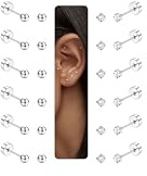 LOLIAS 12 Paar 2 mm Ohrstecker für Damen Herren Mädchen 14 Karat vergoldet 316L Chirurgenstahl Knorpel Piercing Winzige Ohrstecker 20G Klar CZ Runde Kugelumlaufspindel Flatback Ohrring Set
