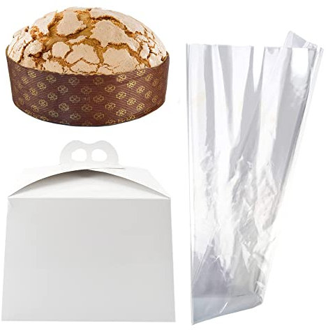 Kit para dulces de 10 unidades de cuencos + 10 moldes para panettone bajo + 10 hojas transparentes brillantes de 40 x 50 cm para regalar y regalo