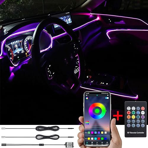 TABEN Kits de iluminación ambiental para interiores de automóviles USB 3 metros Fibra óptica RGB Multicolor 16 millones de colores Sincronización de música Control remoto RF y aplicación Bluetooth 12V