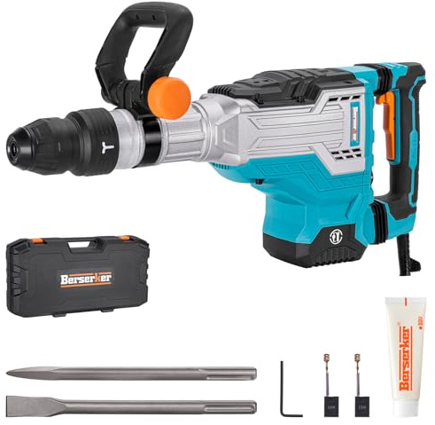 Berserker 1700W 25-Pound SDS-Max Demolition Jack Hammer, 1-9/16 14-Amp Corded Electric Heavy Duty Demo Chipping Hammer Concrete/Pavement Breaker with Carrying Case Flat Chisel Bull Point Chisel