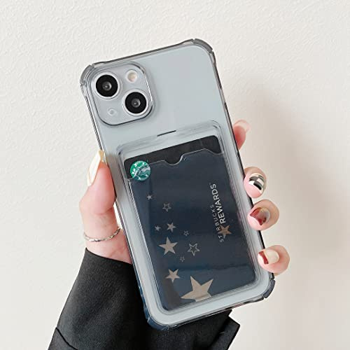 DEFBSC Fodral för iPhone 14, transparent baksida mobiltelefonfodral med korthållare, (mobiltelefonkorthållare) ultratunn, mjuk, TPU, stöttålig, transparent skyddsfodral för iPhone 14 – svart