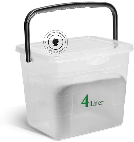 Novaliv Waschmittelbehälter 4 L Transparent mit Deckel und Henkel | 23,5 x 18 x 18,5 cm, Waschmittelbox, Waschpulverbehälter, Aufbewahrungsbox Waschküche, Vorratsbehälter mit Deckel