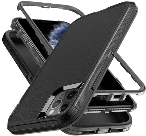 YmhxcY for iPhone 11 Pro Case Shockproof Dropproof Dust-Proof Drop Proof 3-Layer Durable Phone Case Heavy Duty Protection Phone Case Cover for Apple iPhone 11 Pro 5.8 inch-Black/Grey