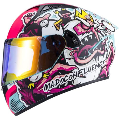 RUYICZB Motorradhelm Für Erwachsene, Integrierte Integralhelme, DOT-Zugelassene, Modulare Motocross-Helme Mit Buntem Doppel-Sonnenvisier, Straßenrennhelm Für Männer Und Frauen,I,XL