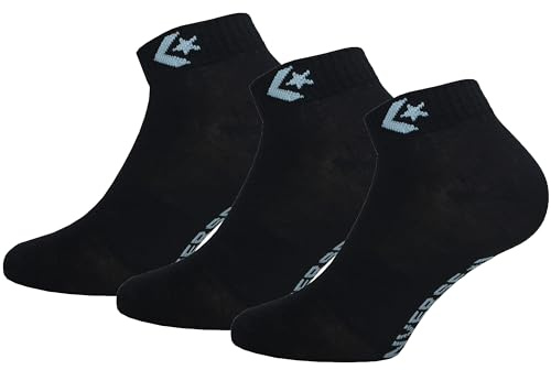 Converse 3 Pares Calcetines Quarter - Soporte Arco Plantar - Poliéster - Unisex (Negro, 35-38)