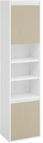 VASAGLE KAILYN Collezione - Mobiletto da Bagno, Mobile da Parete o Terra, Ante a Apertura Regolabile, 7 Scomparti, 3 Ripiani Regolabili, 30 x 40 x 160 cm, Bianco Nuvola e Beige Naturale BBK762N01