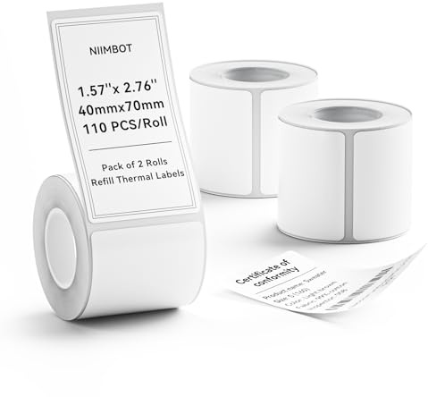 NIIMBOT Waterproof Labels 40x70mm for B1/B2/B21/B3/K2/K3/K4 Label Printer | 3-Roll Set Waterproof, Oil-Proof and Tear-Proof Personalised Labels Stickers for Home, School, Office and Business