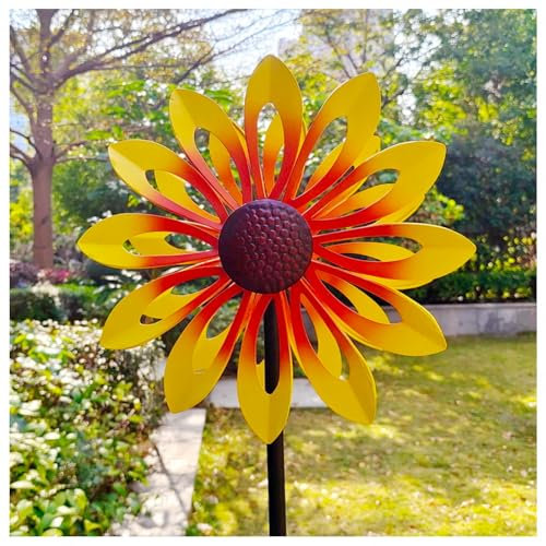 Garten Windrad Doppelwindrad mit gegenläufigen Rotoren,174CM, Windrad Balkon Metall Familie, Freunde Und Bekannte,Yellow