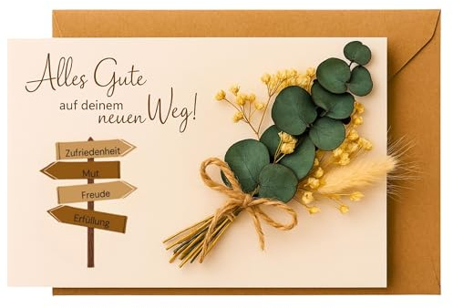 Milaboo® Abschiedsgeschenk Kollegen Karte mit echter Trockenblumenstrauß und Briefumschlag I besondere Karte für Abschied Kollegen I Geschenk zum Jobwechsel Neuer Weg (Karte)