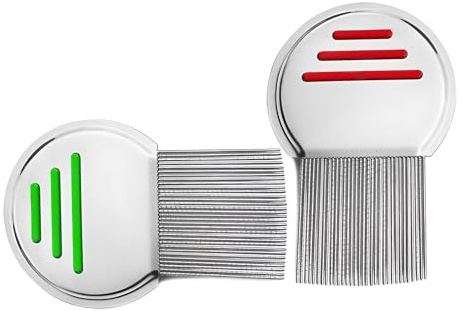 2 Stück Edelstahl extra fein Läusekamm,Floh Tränenfleckentferner Kamm,für Baby Kinder Erwachsene und Haustier(Rot und Grün)