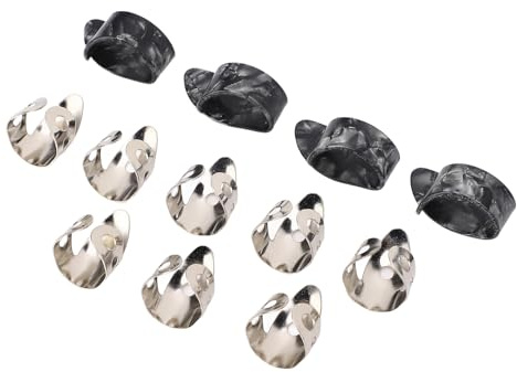 12 Teiliges Finger Daumen Plektren Set, Verstellbare Finger Plektren aus Edelstahl und ABS Daumen Plektren, Bass Finger Plektren für Gitarre, Banjos und andere Instrumente