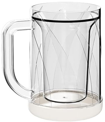 Freezer Mug - Clear Double Wall Glass Beer Stein, Frosty Freezer Iced Coffee Cup, Freezable Pint Glass Beer Cup with Handle to Keep Drink Cold