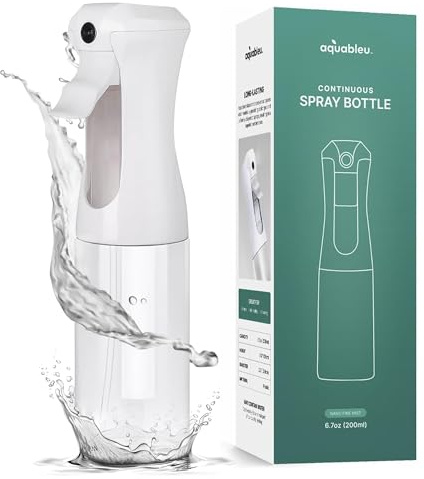 Aquableu Spray Bottle for Hair – Continuous Mist Spray Bottle for Hair Care, Styling, Cleaning, Plants, Pets & Essential Oils (Clear, 6.76oz/200ml)