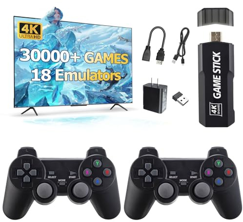 LAOSHANGAME Console de jeu nostalgique 2025 avec plus de 30 000 jeux, baguettes HDMI 4K rétro Game TV Game avec deux manettes sans fil 2,4 G, émulateurs de consoles rétro, cadeau pour enfants et