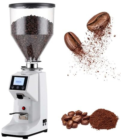 Moulin à Café éLectrique à Meules Coniques, Broyeur à Grains Pour Expresso, 19 RéGlages De Mouture RéGlables, Meule Plate En Acier Inoxydable, Broyeur Professionnel Et Domestique,White-500G