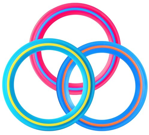 3 piezas Anillos de Lanzamiento, juegos de playa para niños, juegos aire libre, Antideslizante de silicona Flying Disks, Fáciles de Lanzar,Ligeros para la playa juegos de fiesta(Azul, rosa y turquesa)
