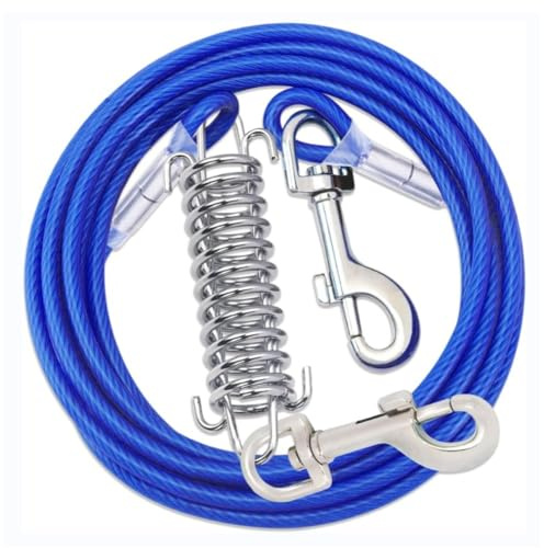 FTXanty Tie-Out koppel för hundar 3 m hundkedja koppel bettsäkert tuggsäkert hundkoppel med stötdämpande blått rostfritt stål hundkoppel för liten hund medium hund