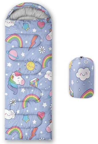 HOSIMA Saco de Dormir para Niños y Niñas, Impermeable, Ideal para Camping, Senderismo y Actividades al Aire Libre, con Bolsa de Compresión (AE003)
