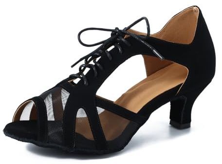 Jywmsc Women Black Ballroom Shoes Suede Sole Dancing Heels Salsa Latin Practice Shoes Low Heel 5.5cm