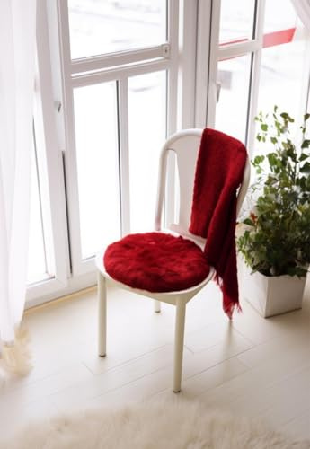 Hollert Lammfell Sitzkissen Ø 40 cm Rot Stuhlkissen Stuhlauflage Merino Sitzauflage Fell für Stühle kuschelige weich