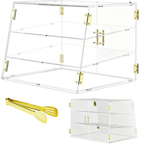 Cityjoy 3-fächriger gewerblicher Theken-Bäckereivitrine mit elastischer Automatiktür, 20,9 x 17 x 17 Gebäck-Brot-Lebensmittelauslage Aufbewahrungsbox für Donuts Kuchen Bagels Kekse