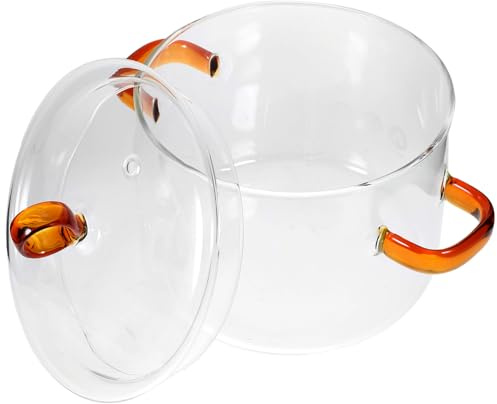 Toyvian Marmite Verre Haute Borosilicate avec Couvercle Double Poignées Casserole Résistante Chaleur pour Soupe et Pâtes Ustensile Cuisine Transparent Ergonomique