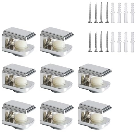 8Pcs Adjustable Glass Shelf Brackets | Chrome Wall Mounted Metal Glass Clamp Supports,Glass Shelf Clamp Bracket for Kitchen,Bathroom