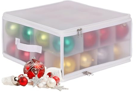 Relaxdays Weihnachtskugel Aufbewahrungsbox, 32 Kugeln, HxBxT: 18x36x36 cm, Kunststoff, Pappe, Kugelbox, transparent/weiß