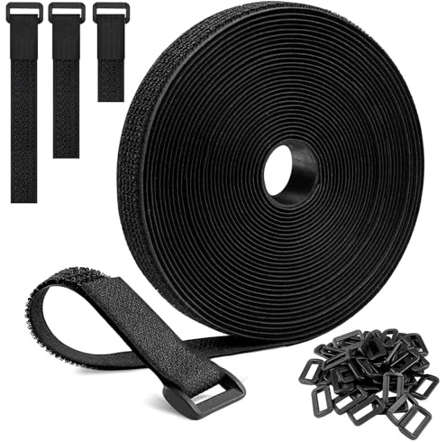 Redamancy 10m x 2cm Sangles de Câble Réglables Noires avec 50 Boucles, Heavy Duty Storage Straps, Bande Cable, Ajustables, Découpables, Réutilisables pour Fixer Câbles, Tuyaux, Tubes et Plus, Noir