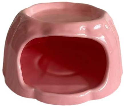 Milageto Casa de Cerámica para Hámster, Nido de Escondite con Forma de Pudín de Dibujos Animados, Tazón de Comida para Ardillas, Mascotas Pequeñas Enanas, Rosa