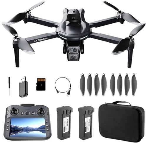 GPS Drone with HD Dual Camera, Brushless Motor & 5 Inch Screen Remote, EIS Anti-Shake Gimbal, Obstacle Avoidance & Optical Flow Positioning, under 250g Lightweight XT606 FPV Drone for Beginners Adults