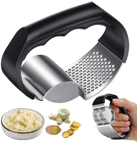 keloppasit Schiaccia Aglio a Leva | 2 in 1 Acciaio Inossidabile Anti-Scivolo Utensili da Cucina | Tritatore d'aglio per Cucina e Pressatore - Per Schiacciare Senza Sforzo Scalogno Casa Ristorante