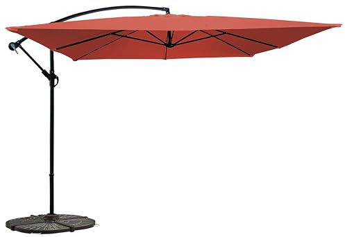Oviala Parasol déporté 3 x 3 m carré et 4 Dalles lestées Terracotta