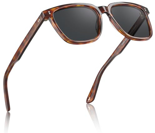 CARFIA Polarisierte Sonnenbrille Herren Quadratische Acetat Rahmen Retro Stil Brille 53mm Linsenbreite mit UV-A-, B- & -C-Schutz (L26 Kaffee Schildpatt, Graue Linsen)