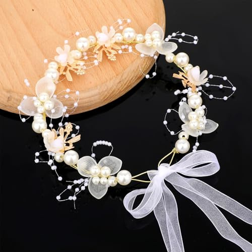 Communie-hårsmycke för flickor, hårsmycke för konfirmation, bröllop, flickor, hårkrans, bröllop, prinsessa, blomsterkrans, hår med vita pärlor, hårband, lämplig för bröllopsfotografering