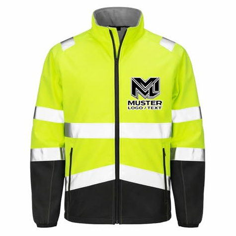 wt24print Herren Softshell Sicherheitsjacke personalisierbar mit Logo/Text | Wasserdicht | Reflektierend | Atmungsaktiv | 100% Polyester | S–4XL | bedruckte Arbeits- & Firmenweste