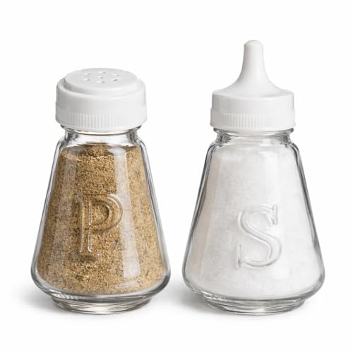 Glass Salt and Pepper Shakers Set with Lids – Clear Refillable Salt & Pepper Pots with Embossed S & P – Classic Kitchen & Dining Table Condiment Shaker Set - Durable Seasoning Bottles for Kitchen