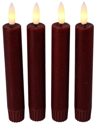 ZICOM 4er Pack LED Dekokerze Stabkerze Echtwachs rot klein batteriebetrieben, mit Timer 6h, Batteriefach für 1xAA, 1,5V, LxBxH 2,2x2,2x15 cm besondere Anlässe Weihnachten, Dekoration