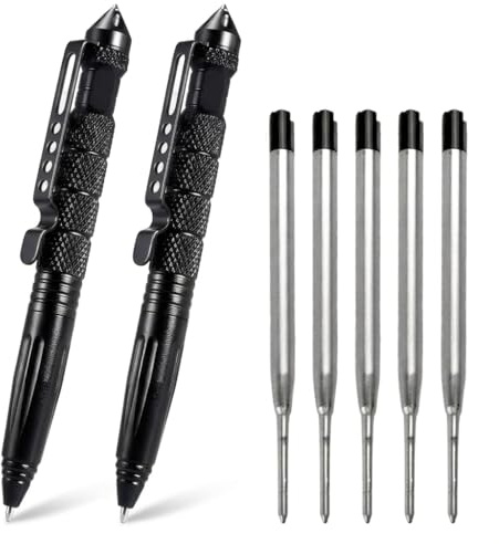SquishyWorld Stylo Noir Lot de 2 avec 5 Recharges Stylo Bille Noir Stylo Multifonction Mini Gadget Utile Insolite Infirmiere Cadeau Homme Original pour Bureau Ecole Entreprise