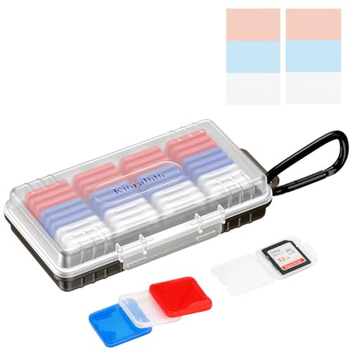 Estuche para tarjetas de memoria SD con 36 fundas individuales de plástico transparente | Soporte para tarjetas de memoria 36 SD SDXC SDHC, resistente al agua, a prueba de golpes y polvo, con mosquetón, transparente