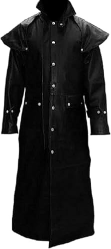 Fashion Hyped Spolverino in pelle da uomo-giacca in pelle steampunk-spolverino da uomo, Nero , M