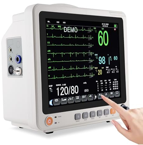 Electrocardiógrafo Portátil,Monitor De Pacientes Multiparamétrico Con Pantalla Táctil De 12,1 Pulgadas | Ecg/Fc/Pani/ Spo2/ Resp/Temp | 3 Modos | Batería Interna De 3 Horas