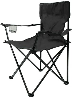 Spetebo Camping Klappstuhl mit Getränkehalter - schwarz - Campingstuhl klappbar mit Tragetasche - Stuhl faltbar für Festival Freizeit Garten Angler Sessel Belastbarkeit bis 100 kg